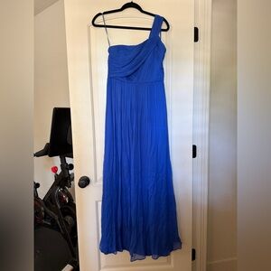 J. Crew One-Shoulder Cobalt Blue Silk Chiffon Maxi Dress